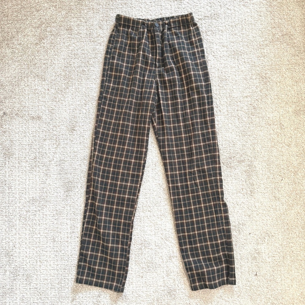 Brandy Melville Brown Plaid Trousers Elastic Waist Pants Fall Dark Academia Twee